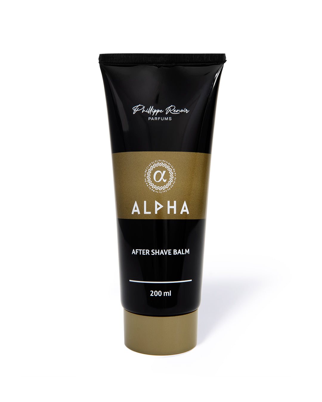 Bottle of Alpha After Shave Balm by Phillipe Renoir, featuring fresh citrus, aquatic notes, and amber.