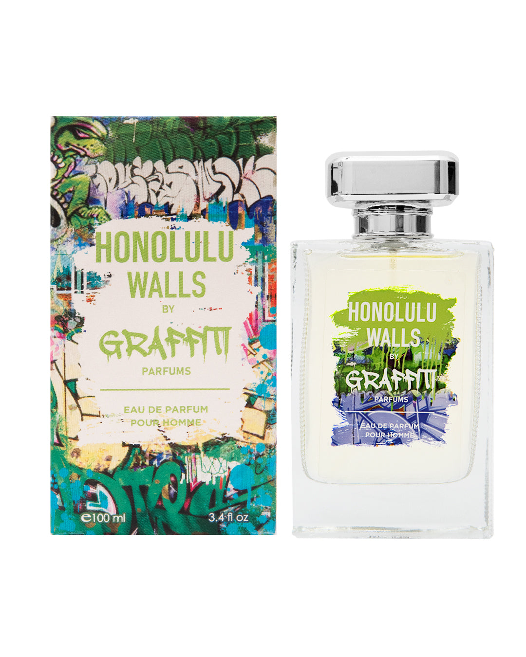 Bottle of Honolulu Walls fragrance by Graffiti, featuring bergamot, water notes, and musk.