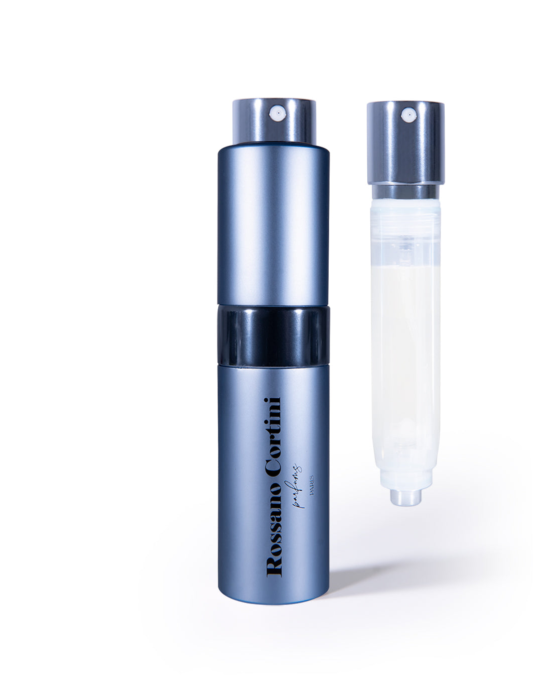 Metallic Silver Travel Atomizer by Rossano Cortini ROSSANO CORTINI